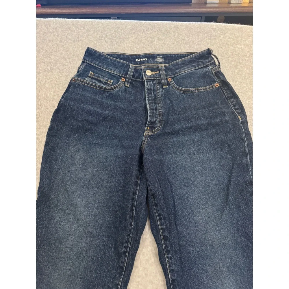 Old Navy High-Rise Curvy OG Straight Jeans Dark‎ Wash Button Fly Raw Hem Size 6